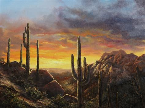 Rocky Desert Sunset | Paint with Kevin® | Desert sunset painting, Kevin hill paintings, Desert ...