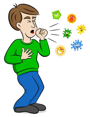 Cartoon Man Coughing And Surrounded By Viruses Stock Illustration ...