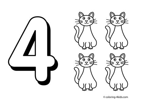 number 4 coloring sheets clipart black and white - Clipground