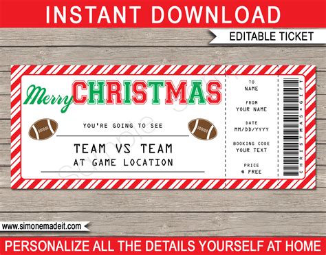 Christmas Football Ticket Gift Voucher | Printable Football Ticket Template