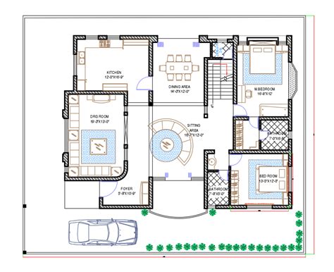 55X65 Feet House Interior Design Plan AutoCAD Drawing DWG File - Cadbull