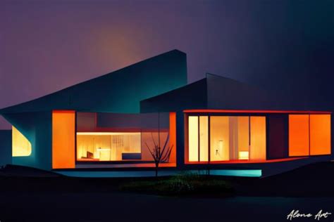 Beautiful Modern House at Night Painting Graphic by Shamim's Art · Creative Fabrica