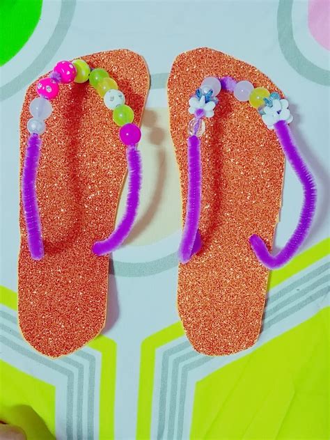 DIY Glitter Foam Flip Flops with Pipe Cleaners and Beads
