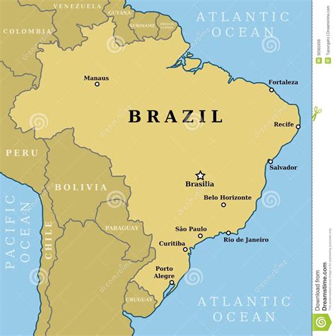 Image - Brazil-map-country-outline-largest-cities-including-brasilia-capital-city-30365939.jpg ...