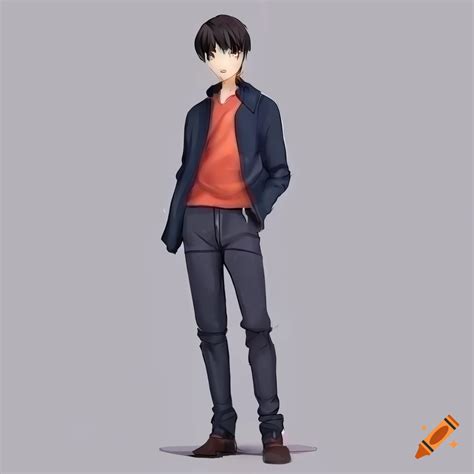 Anime male character with casual outfit, standing confidently in a school setting full body ...