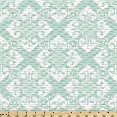 Teal and White Fabric by the Yard Upholstery, Old Fashioned Abstract Mosaic Design Elements with ...