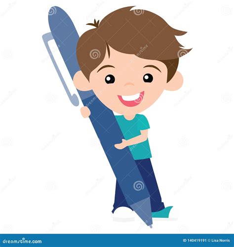 Vector Cute Pen Pal Boy with Pen Illustration Stock Vector ...