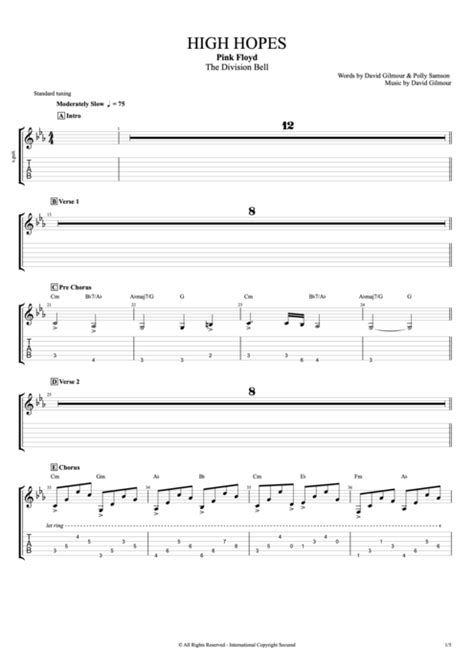 High Hopes by Pink Floyd - Full Score Guitar Pro Tab | mySongBook.com