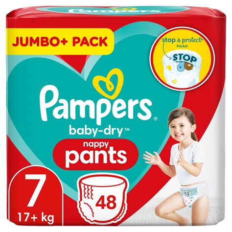 Pampers Baby-Dry Nappy Pants Size 7, 48 Nappies, 17kg+, Jumbo+ Pack ...