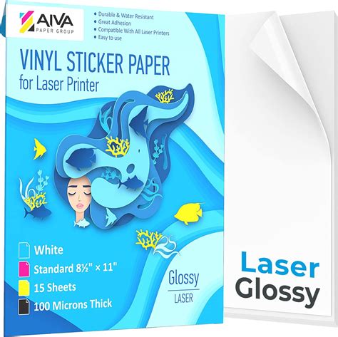 Printable Vinyl Sticker Paper for Laser Printer - Glossy White - 15 Self-Adhesive Sheets ...