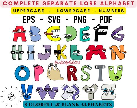 Complete Alphabet Lore Bundle, Uppercase, Lowercase & Number EPS SVG PNG Pdf, Blank and Colorful ...