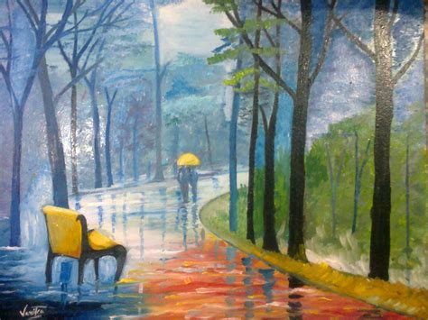 Oil Painting Of A Rainy Day | DesiPainters.com