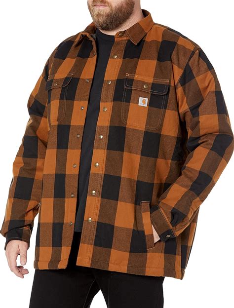 Carhartt Mens Relaxed Fit Heavyweight Flannel Sherpa-Lined Shirt Jacket ...