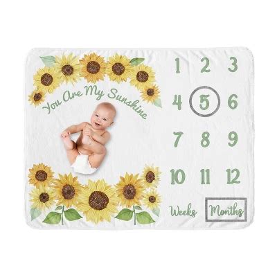 Sweet Jojo Designs Girl Baby Milestone Blanket Sunflower Yellow Green And White : Target