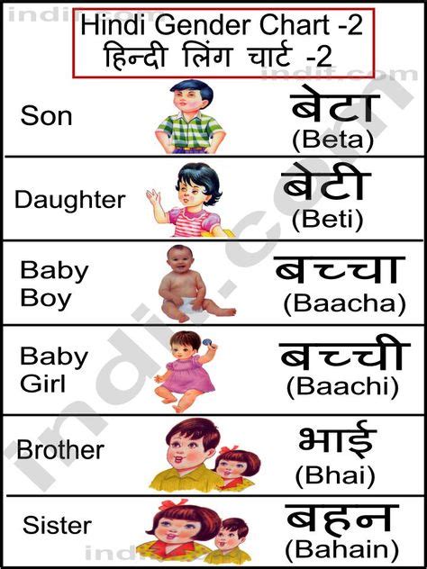 Hindi | Hindi Gender Chart, हिन्दी लिंग चार्ट | Hindi language learning ...