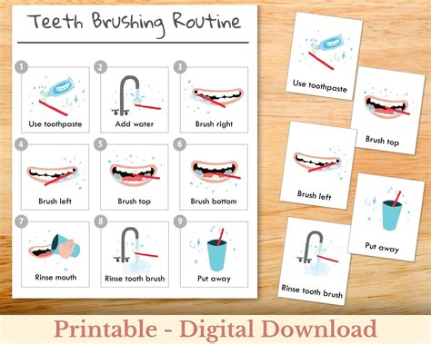 Educational Poster for Teeth Brushing, Step by Step Teeth Brushing Chart for Kids, Preschool ...