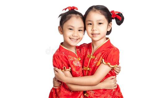 Asian Twins Girls In Chinese Cheongsam Dress Stock Image - Image of cute, culture: 57432037