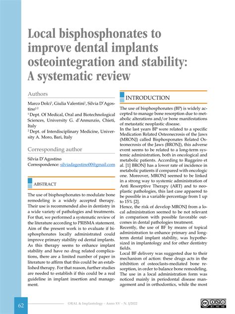 (PDF) Local bisphosphonates to improve dental implants osteointegration ...