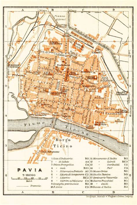 Old map of Pavia in 1908. Buy vintage map replica poster print or download picture