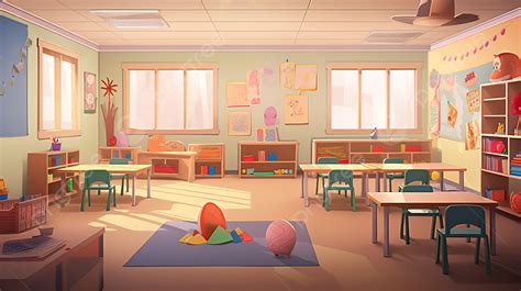 Cartoon Depicts The Typical Classroom Setup In An Elementary School Background, Preschool ...