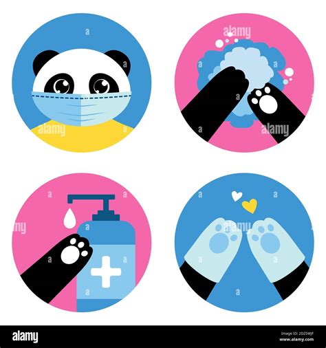 Coronavirus personal hygiene illustrated by the cute panda bear. Self-care rules during COVID-19 ...