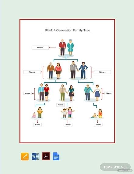 7+ Four Generation Family Tree Templates - MS Word, Pages, PDF, MS Excel, Numbers, Google Docs