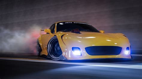 car, vehicle, yellow cars, Mazda, Mazda RX-7, Mazda RX-7 FD, pop-up headlights, drift HD Wallpaper