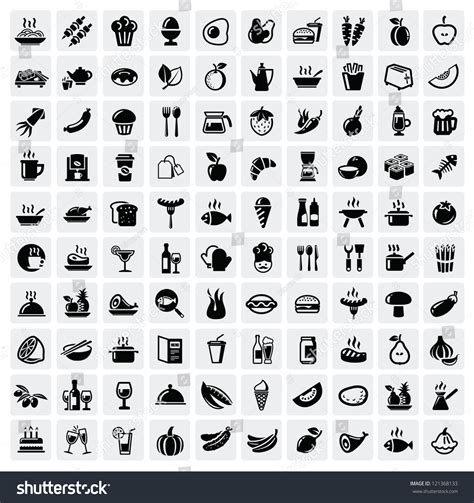 Vector Black Food Icons Set On Stock Vector (Royalty Free) 121368133 ...