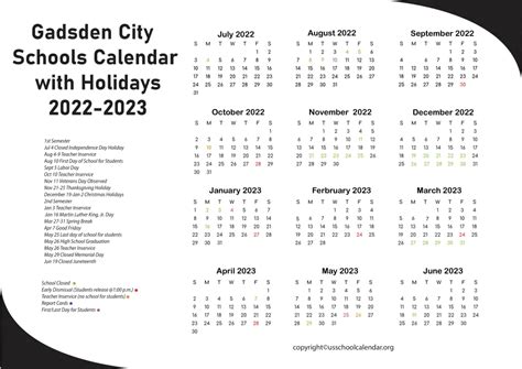 [GCS] Gadsden City Schools Calendar with Holidays 2022-2023