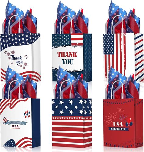 Amazon.com: Colarr 24 Pcs Patriotic Thank You Gift Bags 48 Pcs Tissue ...