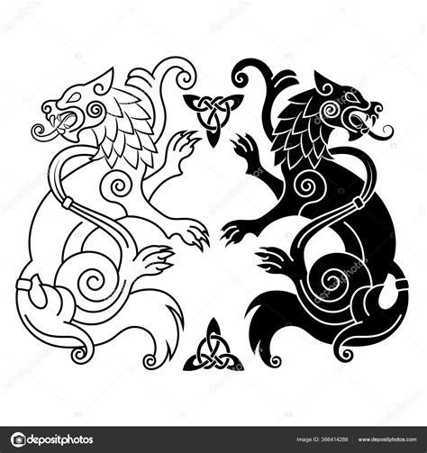 Two wolves of Odin - Geri and Freki, Scandinavian and Celtic style Stock Vector Image by ...