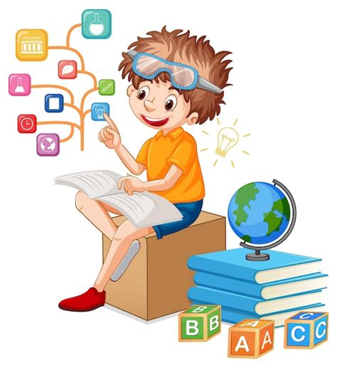 Free Vector | A boy read books on white background