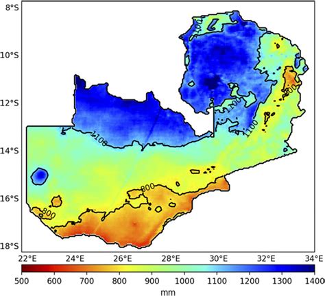 Mean annual rainfall map of Zambia, 2000-16. Author derived estimate... | Download Scientific ...