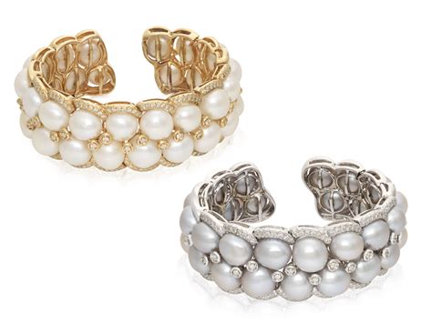 SET OF CULTURED PEARL AND DIAMOND CUFF BRACELETS, | Christie’s