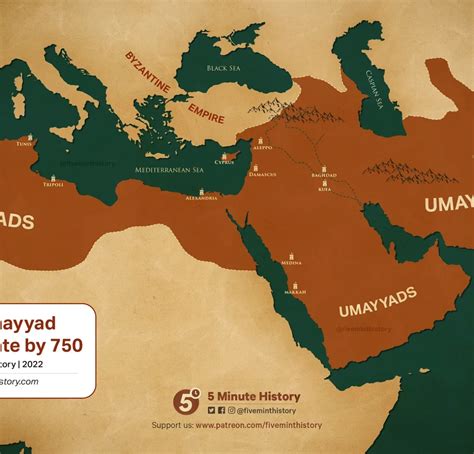 Map of Umayyad Caliphate at its greatest extent, 750 CE – Islamic Chronicles