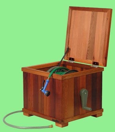 Cedar hose reel box - For storing the unsightly garden hose and reel.