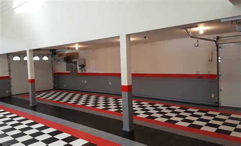 David C Black and White Red Border Garage Tile | Garage design, Garage tile, Garage floor tiles