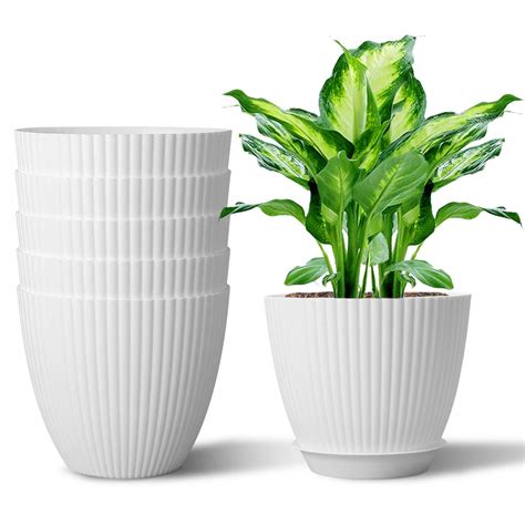 Buy 6 inch Plastic Pot Indoor Modern Decorative ers with Drainage and Saucer for Seedling ...