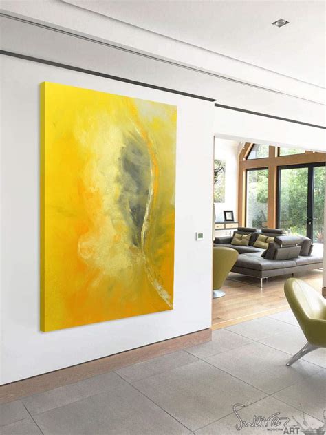 Yellow abstract art painting with melon yellow accents and grey highlights