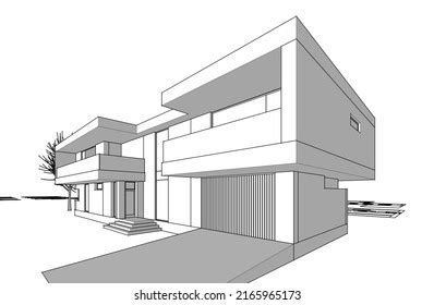 Modern House Building Architectural 3d Illustration Stock Vector (Royalty Free) 2165965173 ...