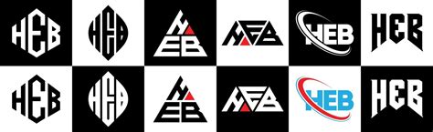 HEB letter logo design in six style. HEB polygon, circle, triangle, hexagon, flat and simple ...