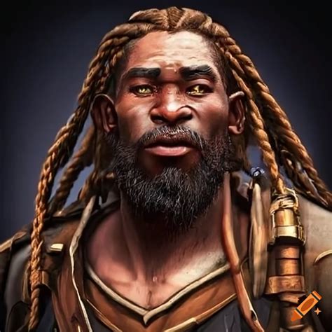 Smiling black male character for futuristic role playing game on Craiyon