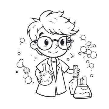 Young Scientist With Liquid Coloring Page For Kids Outline Sketch ...