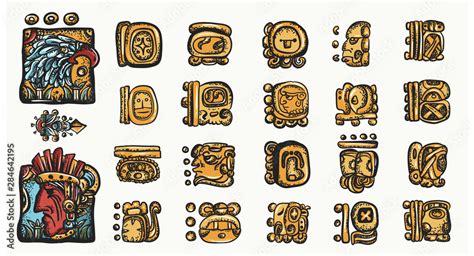 Mayan alphabet. Ancient mexican mesoamerican glyphs, hieroglyphics. Maya civilization collection ...