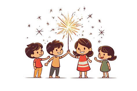 Premium AI Image | illustration of kids playing diwali crackers flat doodle