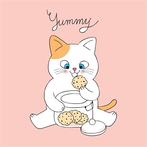 Cartoon cute cat eating cookies vector. 622604 Vector Art at Vecteezy