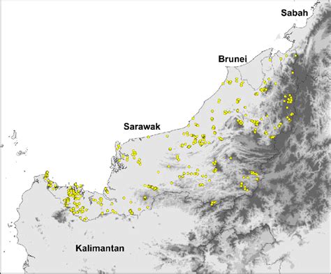 Map of Sarawak showing the known locations of records of Odonata in the... | Download Scientific ...