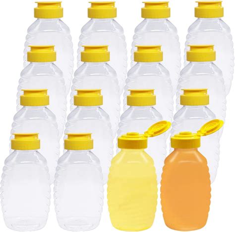 Amazon.com: 16 Pack 8oz Clear Plastic Honey Bottles,Squeeze Honey Bottle Container Holder with ...