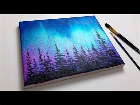 Acrylic Painting For Beginners | Northern Lights Forest | Aurora Acrylic Tutorial - YouTube