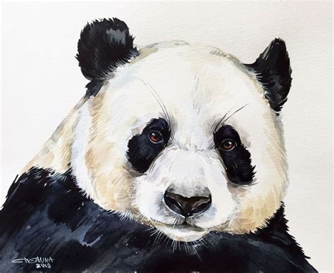 10X8 PANDA BEAR PORTRAIT, WILDLIFE ANIMAL ART, ORIGINAL WATERCOLOR ...